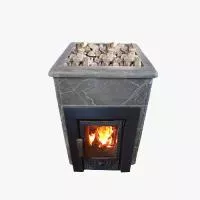 Печь-камин "Викинг" 15 в КАМЕННОЙ ОБЛИЦОВКЕ